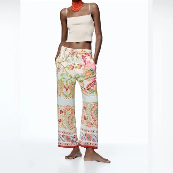 Zara Printed Pijama Style Pants. New.with Tags. - Picture 6 of 7